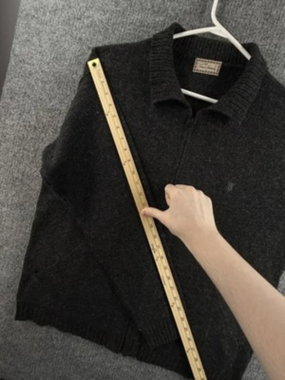 Thomas Burberry Shetland Wool Collared Long Sleeve Dark Gray Full Zip Logo Men